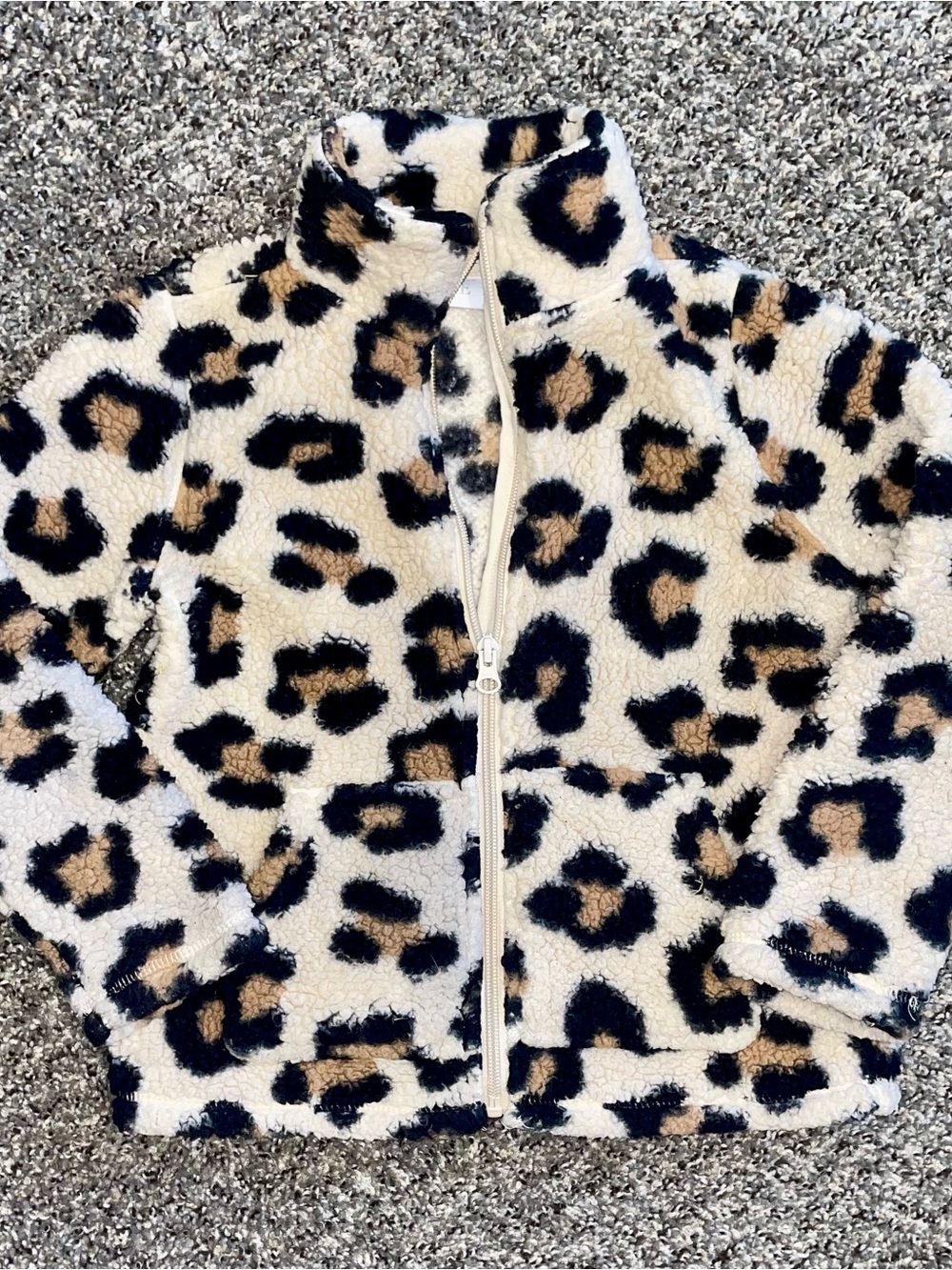 The Children's Place Leopard Print Sherpa Zip Jacket - Cream Size Girls 5t